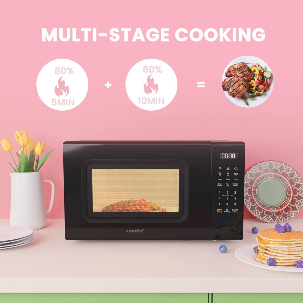 COMFEE 700w 20 Litre Digital Microwave Oven with 6 Cooking Presets, Express Cook, 11 Power Levels, Defrost, and Memory Function - Black - CM-E202CC(BK)