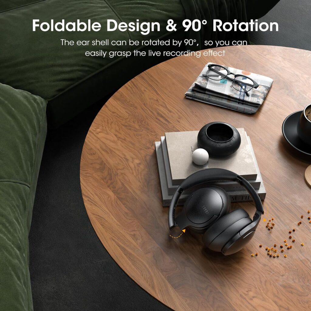 DOQAUS UPGRADED Bluetooth Headphones Over Ear, 90H Playtime Bluetooth 5.3 Wireless Headphones, 3 EQ Modes, HiFi Stereo Bass Sound, Built-in Mic, Memory Protein Earpad, Headphones Wireless for Phone/PC