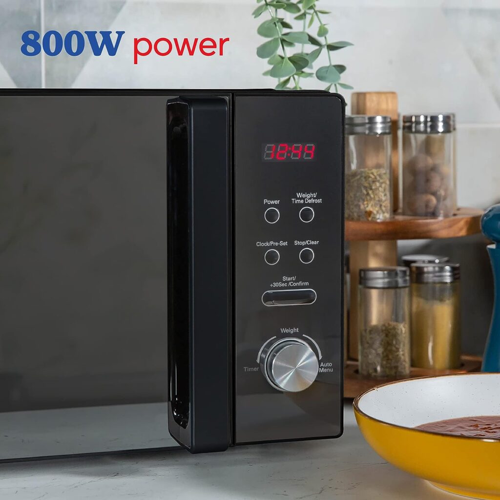 Russell Hobbs RHM2076B 20 Litre 800 W Black Digital Solo Microwave with 5 Power Levels, Automatic Defrost, 8 Auto Cook Menus, Clock  Timer, Easy Clean