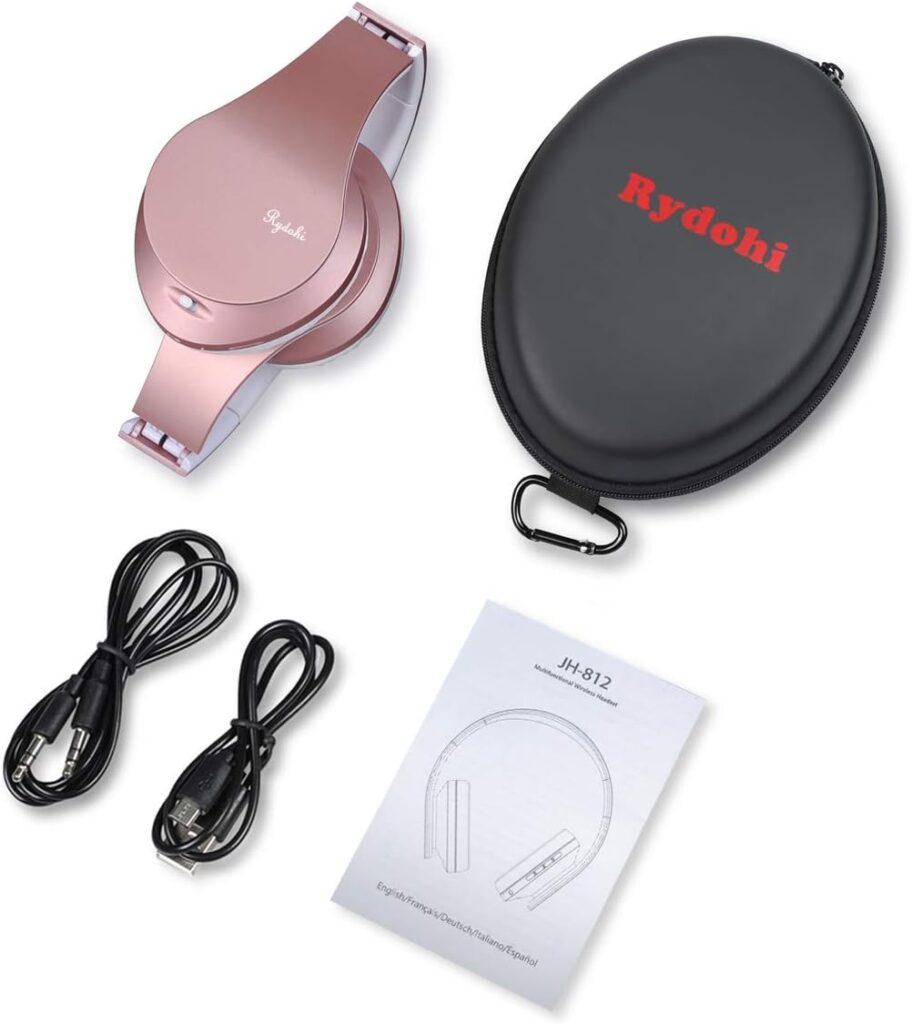 Rydohi Wireless Bluetooth Headphones Over Ear, Hi-Fi Stereo Headset with Deep Bass, Foldable and Lightweight, Wired and Wireless Modes Built in Mic for Cell Phones, TV, PC and Traveling (Rose Gold)