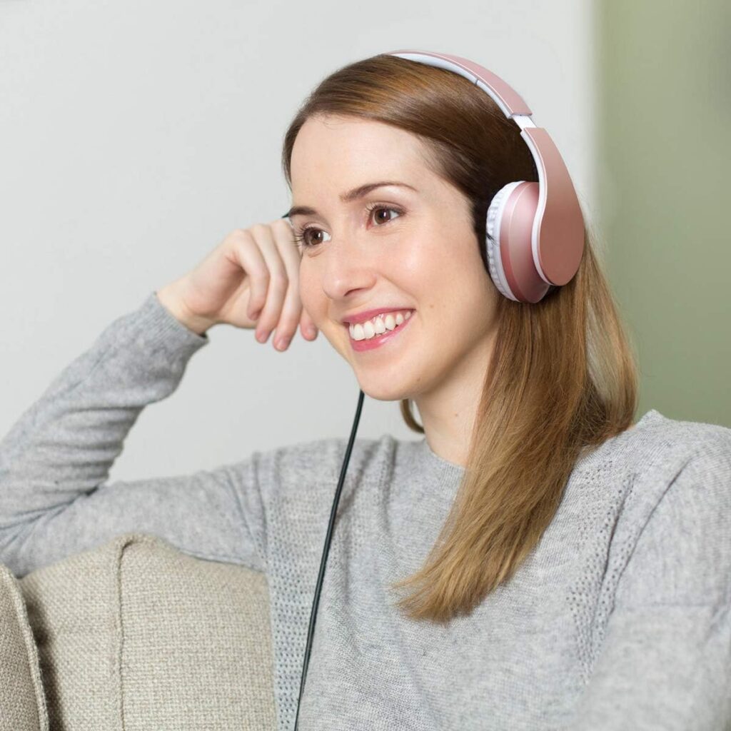 Rydohi Wireless Bluetooth Headphones Over Ear, Hi-Fi Stereo Headset with Deep Bass, Foldable and Lightweight, Wired and Wireless Modes Built in Mic for Cell Phones, TV, PC and Traveling (Rose Gold)