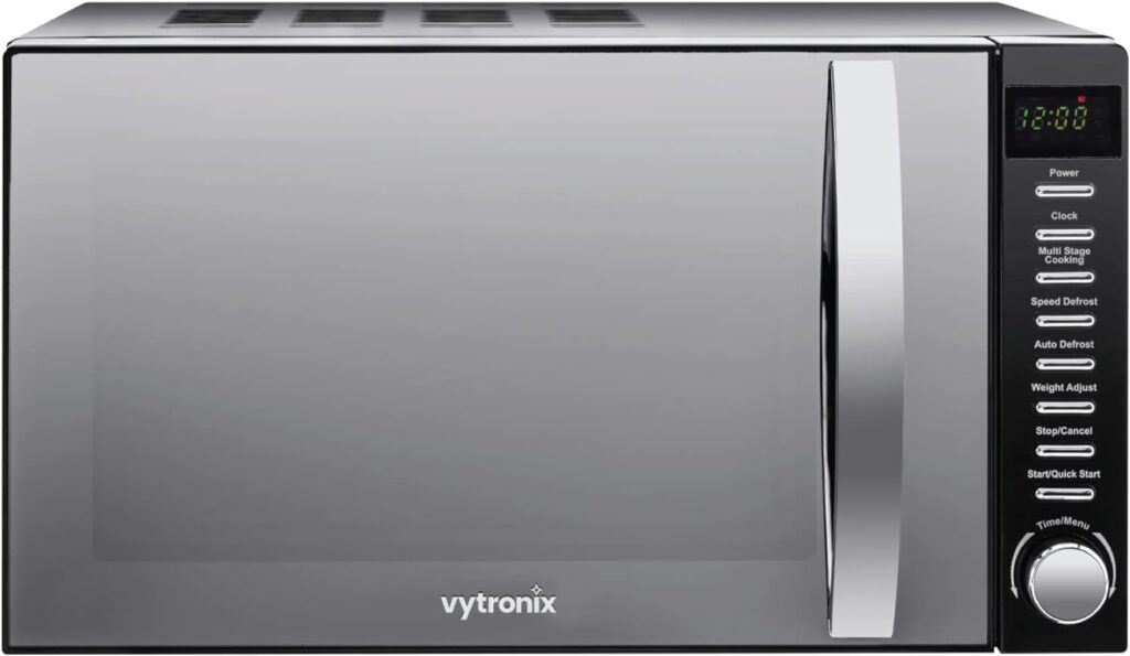 VYTRONIX VY-HMO800 800W Digital Microwave Oven | Freestanding Microwave with 5 Power Levels, Clock  Timer Function | Black Microwave with Mirrored Front, 20 Litre Capacity-hmo800